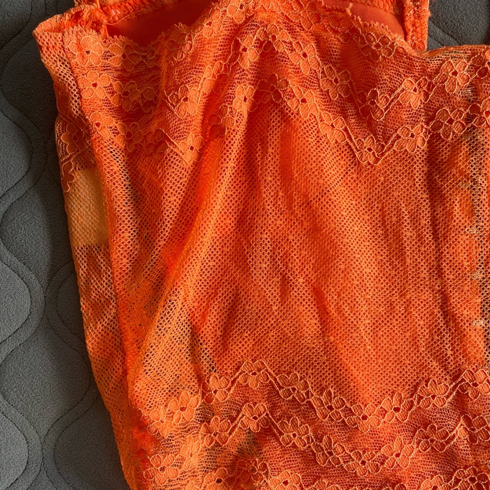 Look Sky Bustier Elegant Orange Lace Bodysuit, Size Small - Picture 4 of 6